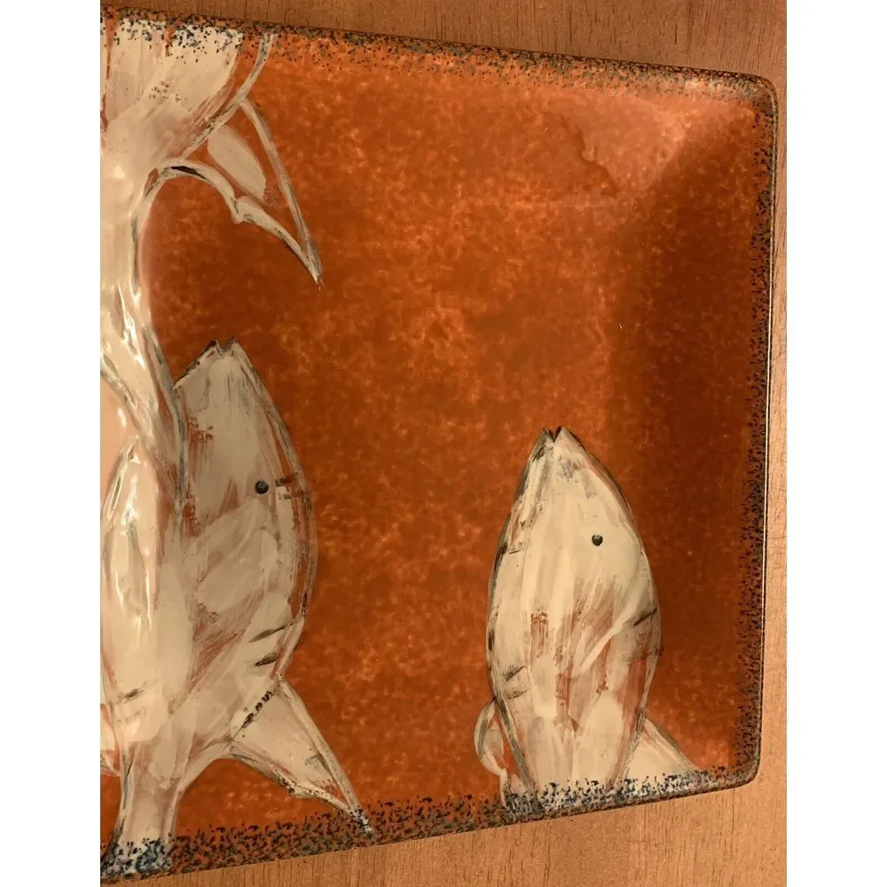 American Atelier at Home Currents 5628-S Earthenware Fish Decor Platter Plate 9